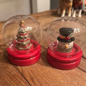 Holiday Snow Globe Set with Red Base